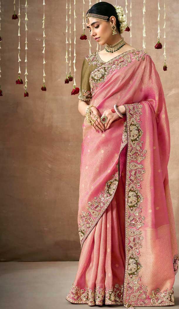 Pink Dola Silk Sequins Work Designer Wear Saree - 10535194523