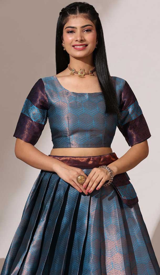 Rama Blue Silk Woven Work Traditional Wear Lehenga Choli - 10552194603