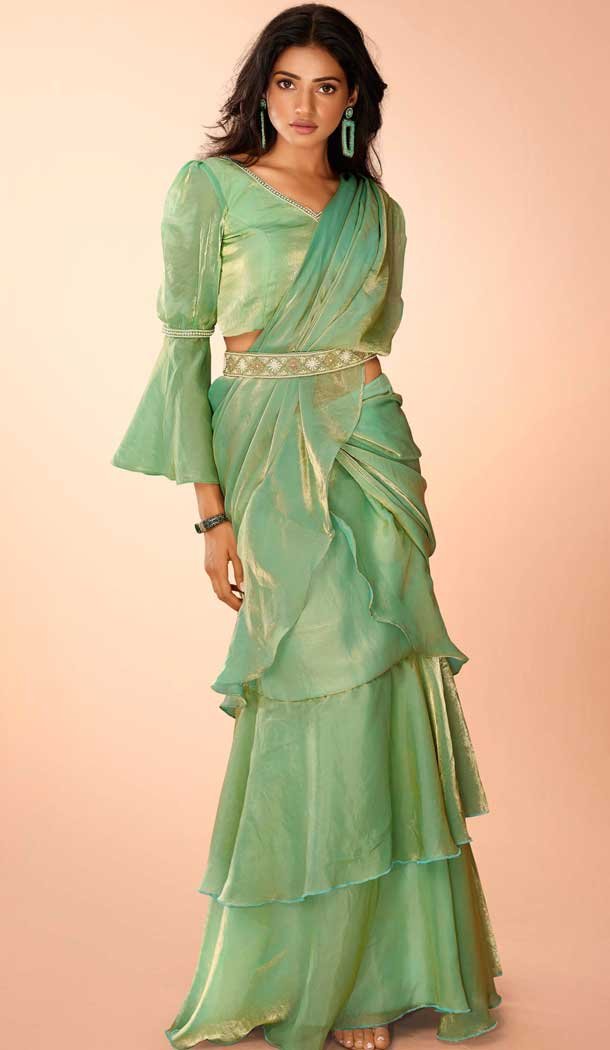 Sea Green Organza Resham Work Designer Wear Saree - 10545194569