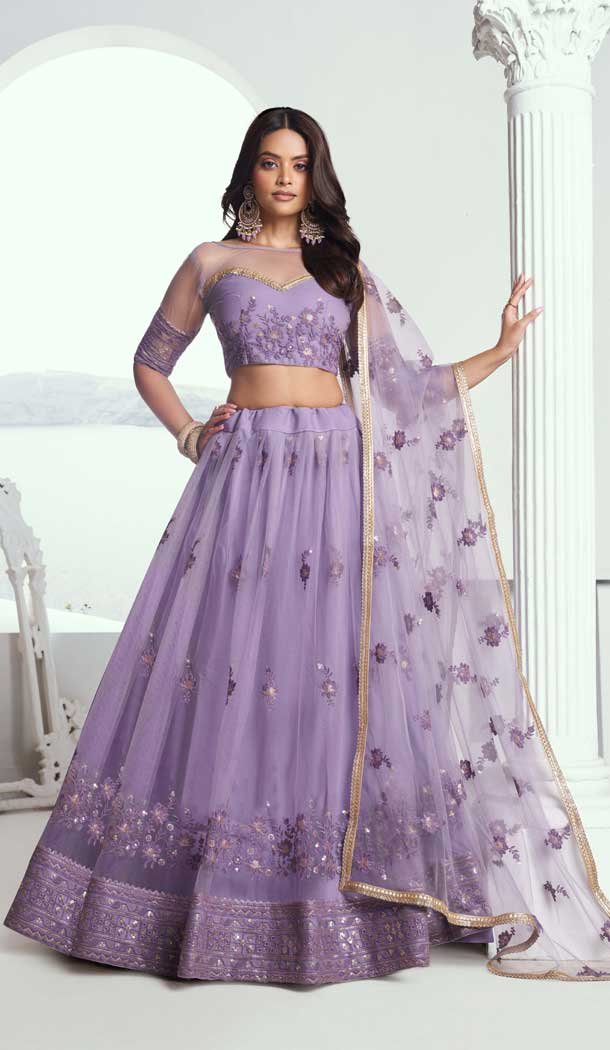 Lavender Net Resham Work Party Wear Lehenga Choli - 10546194573