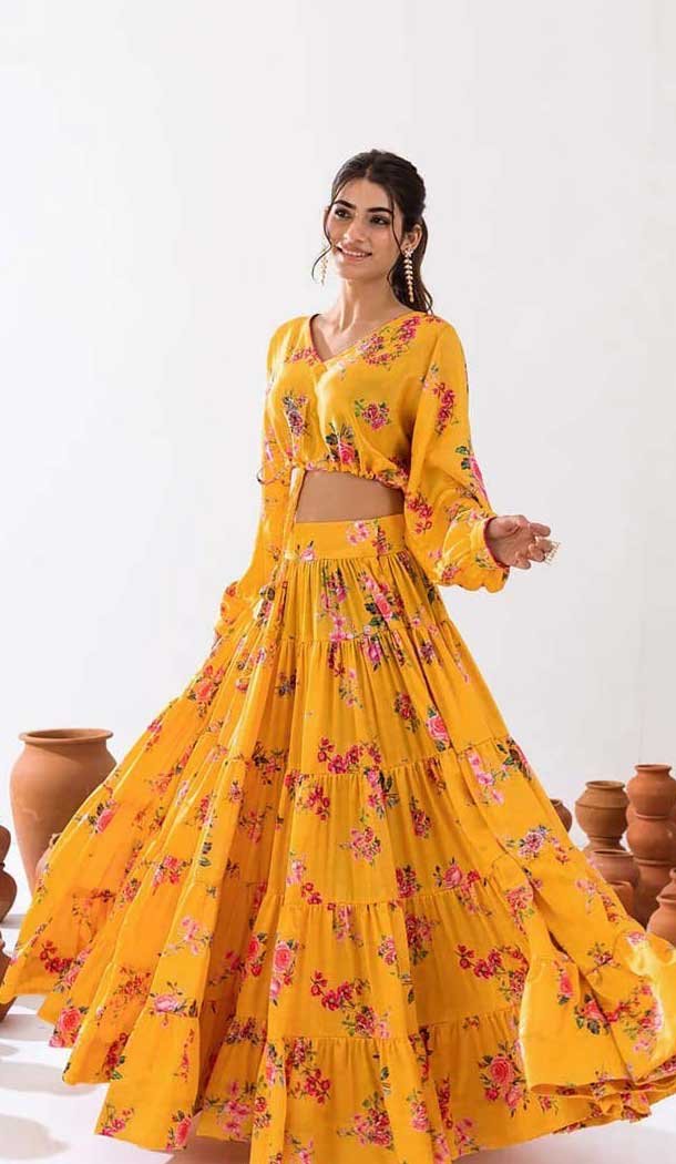 Yellow Chinon Digital Printed Party Wear Lehenga Choli - 10579194720