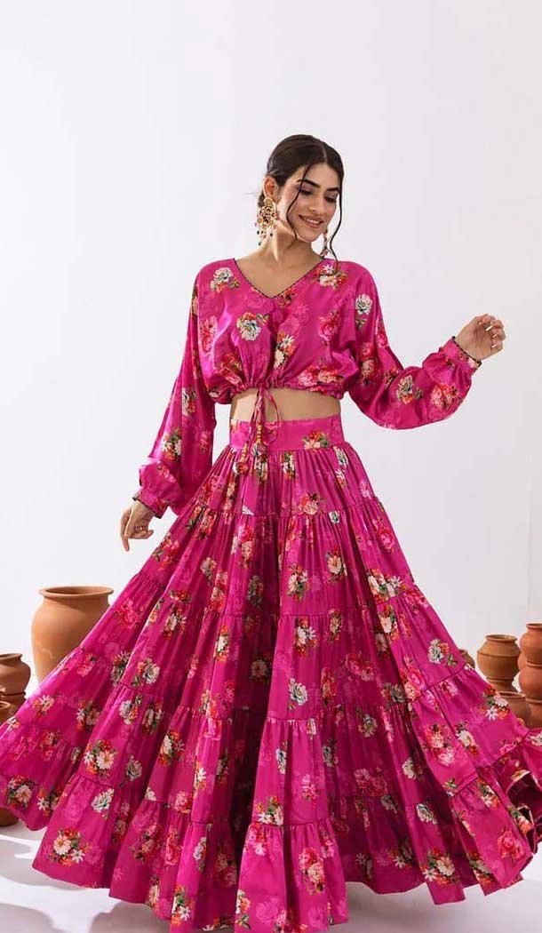 Dark Lavender Chinon Digital Printed Party Wear Lehenga Choli - 10579194723