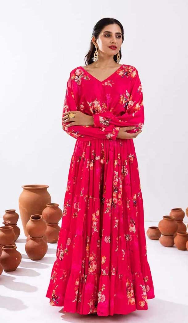 Rani Pink Chinon Digital Printed Party Wear Lehenga Choli - 10579194726