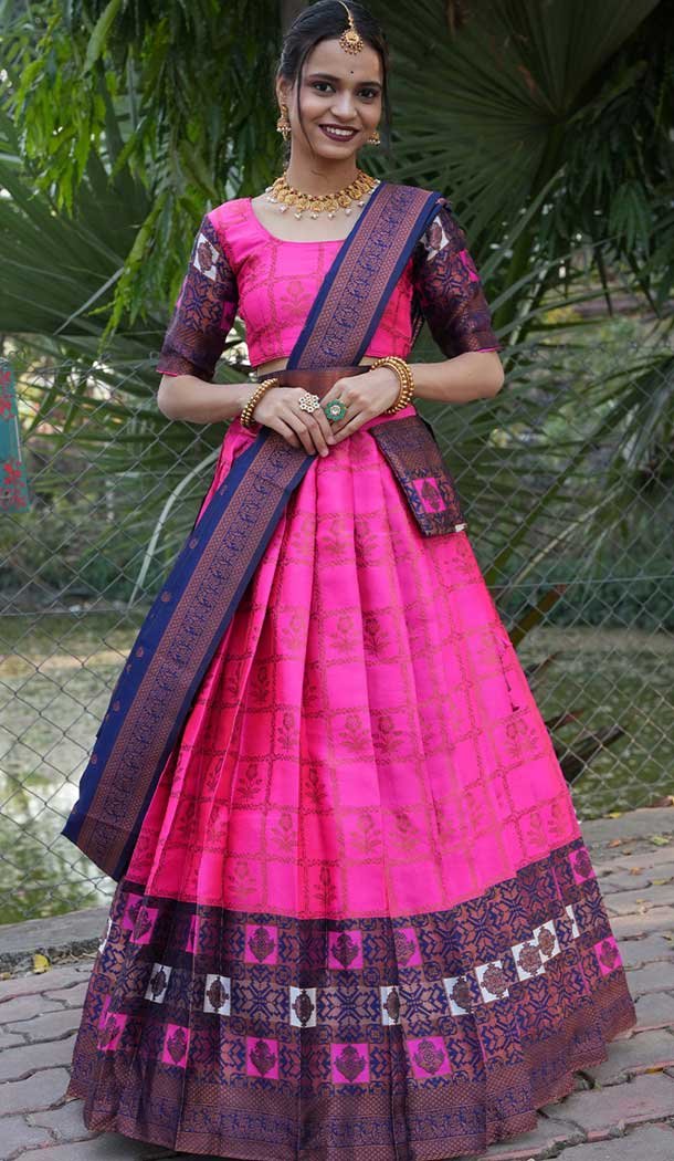 Rani Pink Lichi Silk Zari Work Traditional Wear Lehenga Choli - 10593194899