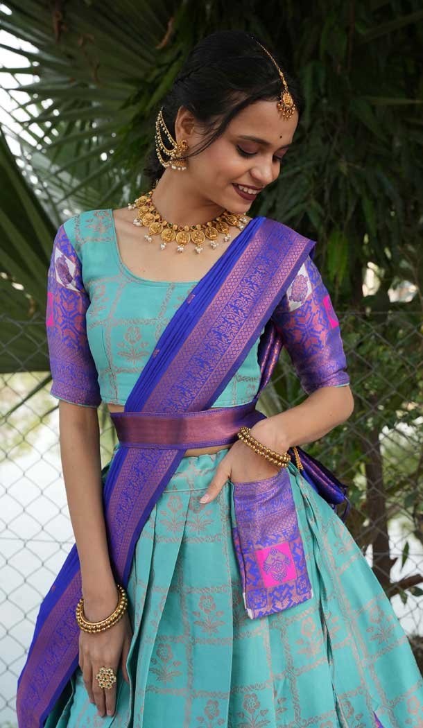 Mint Green Color Lichi Silk Zari Work Traditional Wear Lehenga Choli - 10593194900