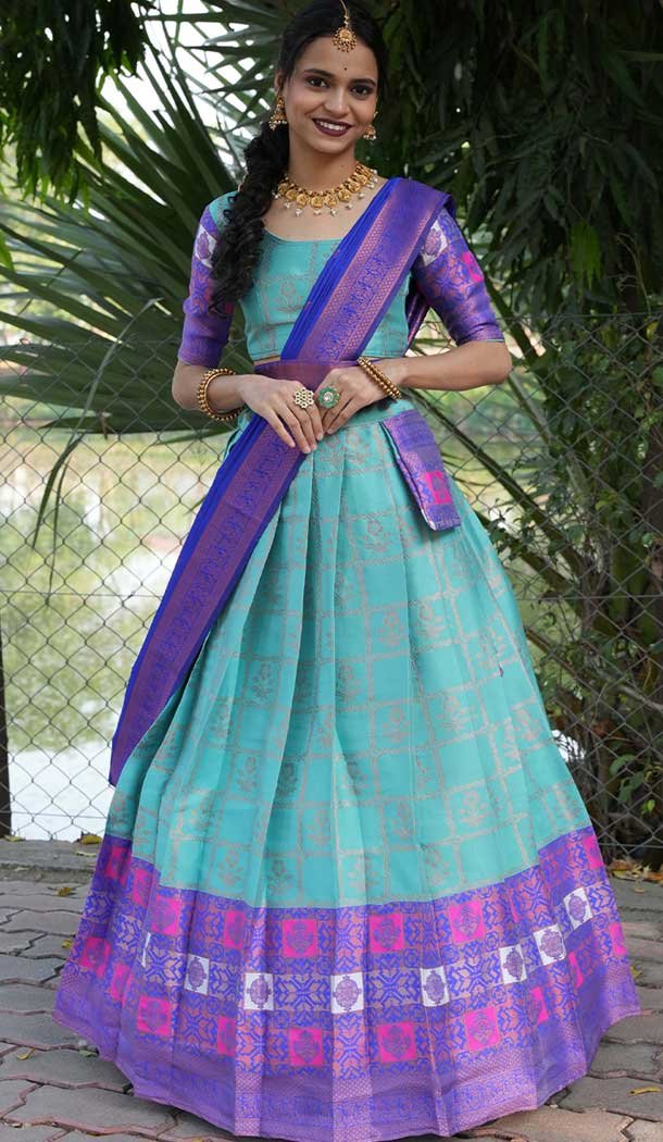 Mint Green Color Lichi Silk Zari Work Traditional Wear Lehenga Choli - 10593194900