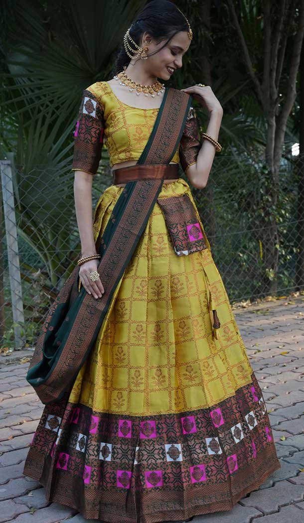 Mustard Lichi Silk Zari Work Traditional Wear Lehenga Choli - 10593194903