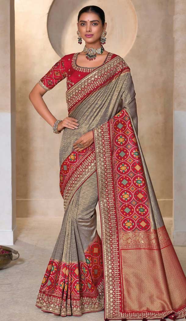 Kanjivaram Digital Print Work Designer Saree In Grey - 10639195204