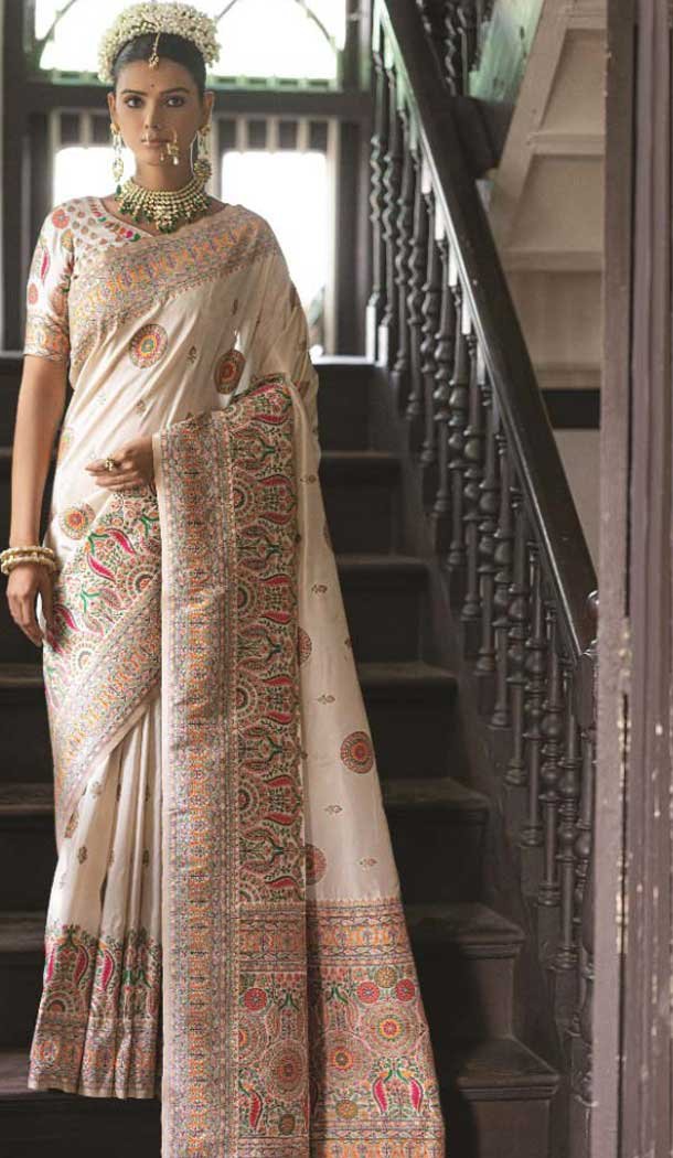 Beige Silk Woven Work Traditional Traditional Wear Saree -10668195344