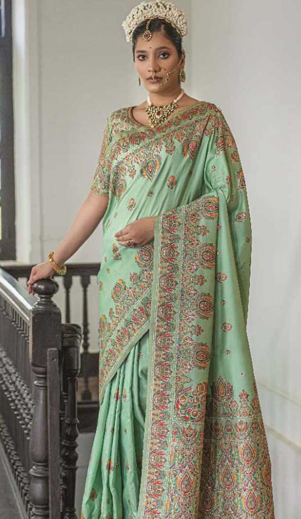 Mint Green Silk Woven Work Traditional Traditional Wear Saree -10668195349