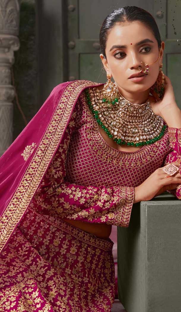 Georgette Sequins Work Wedding Wear Lehenga Choli In Pink - 10686195455