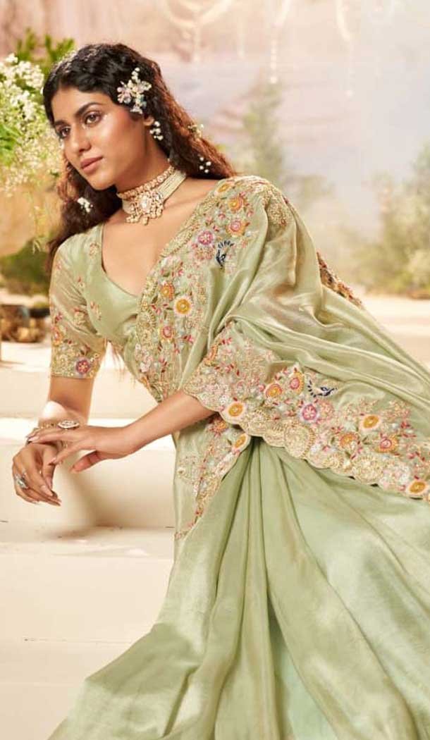 Pure Banarasi Zari Work Wedding Wear Saree In Pista Green - 10688195480