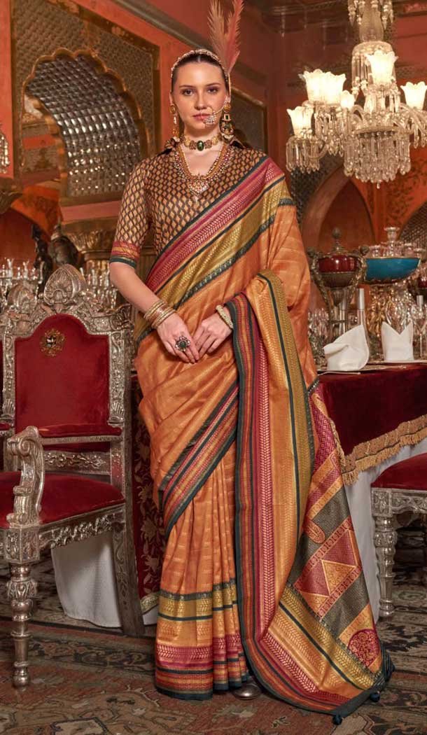 Orange Super VB Silk Printed Party Wear Saree - 10743195804