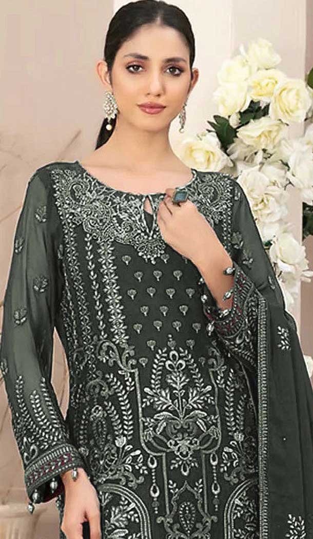 Dark Grey Fox Georgette Embroidered Pakistani Salwar Suit - 10751195936
