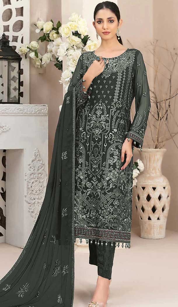Dark Grey Fox Georgette Embroidered Pakistani Salwar Suit - 10751195936