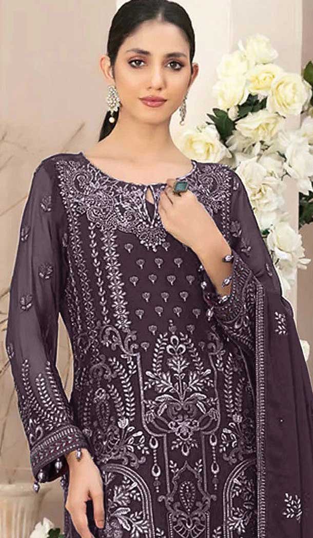 Purple Fox Georgette Embroidered Pakistani Salwar Suit - 10751195937