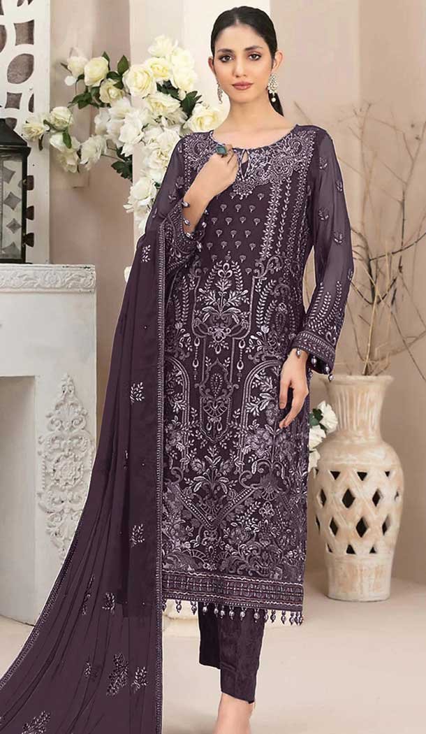 Purple Fox Georgette Embroidered Pakistani Salwar Suit - 10751195937