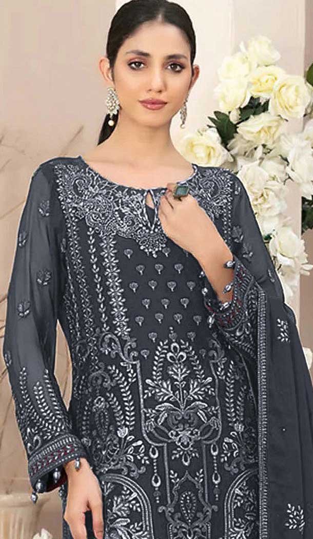 Grey Fox Georgette Embroidered Pakistani Salwar Suit - 10751195938