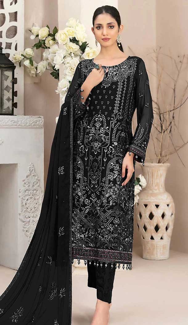 Black Fox Georgette Embroidered Pakistani Salwar Suit - 10751195939