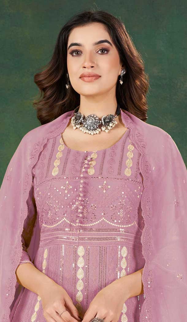 Georgette Resham Work Party Wear Salwar Kameez In Pink - 10760195980