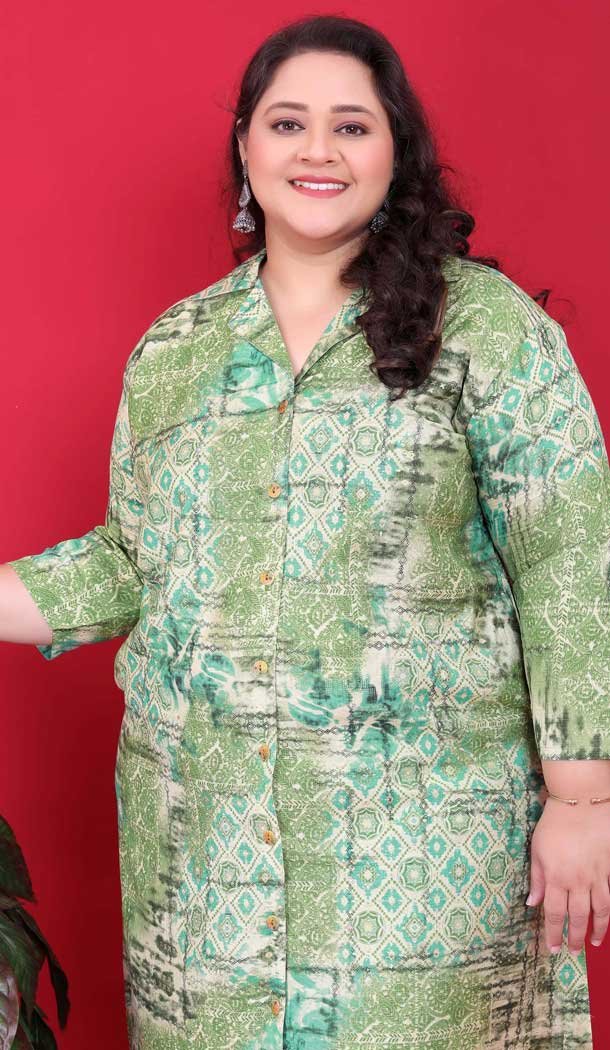 Premium Vertical Printed Festival Wear Readymade Kurta With Bottom In Pista Green - 10780196075