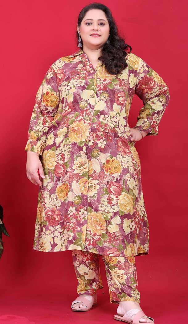 Rayon Printed Festival Wear Readymade Kurta With Bottom In Purple - 10780196076