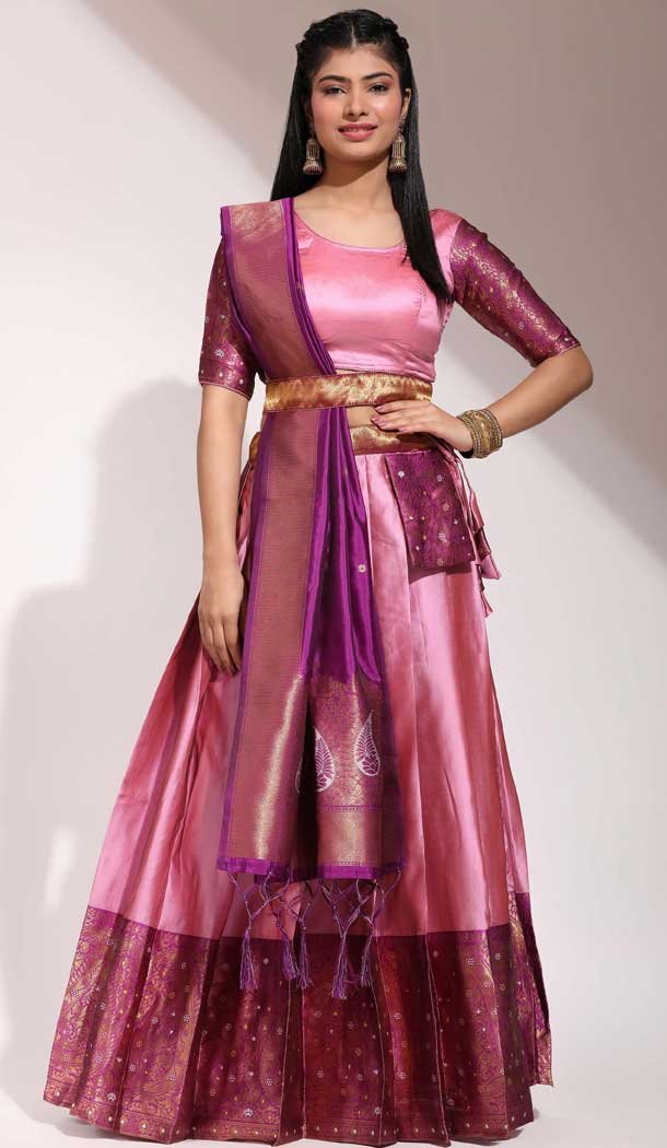 Pink Lichi Silk Zari Work Traditional Wear Lehenga Choli - 10626195113