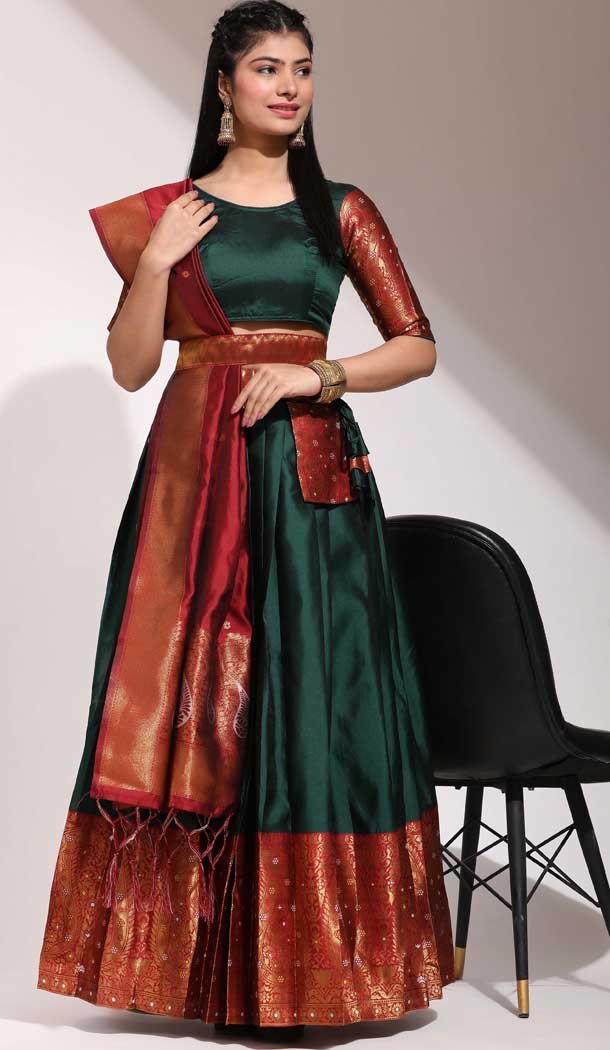 Green Lichi Silk Zari Work Traditional Wear Lehenga Choli - 10626195114