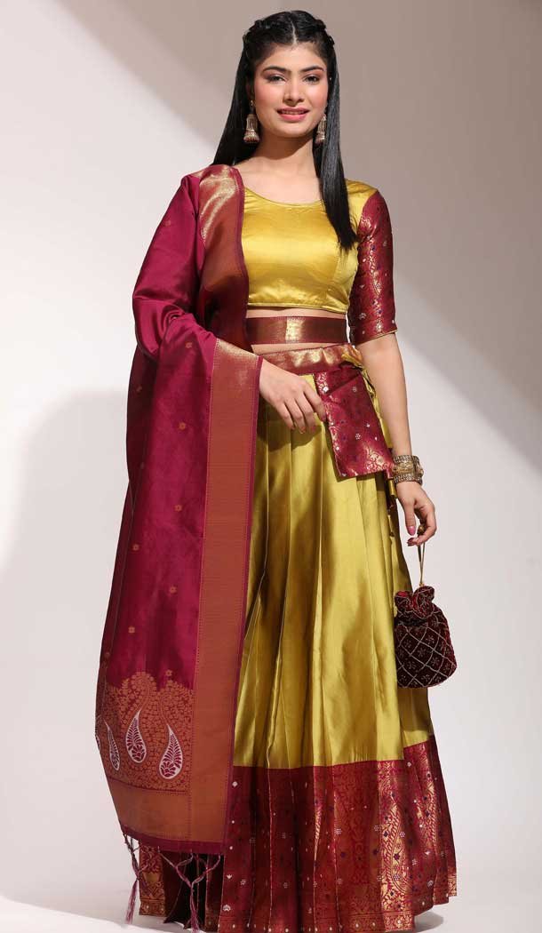 Mustard Lichi Silk Zari Work Traditional Wear Lehenga Choli - 10626195115