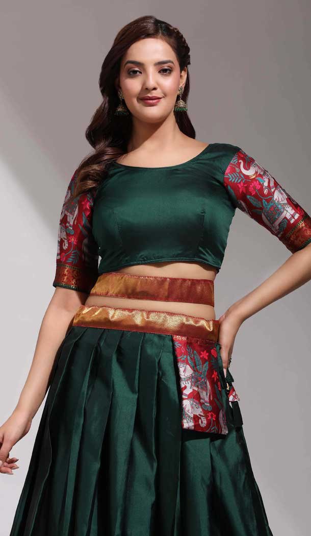 Lichi Silk Weaving Work Party Wear Lehenga Choli In Green - 10629195128