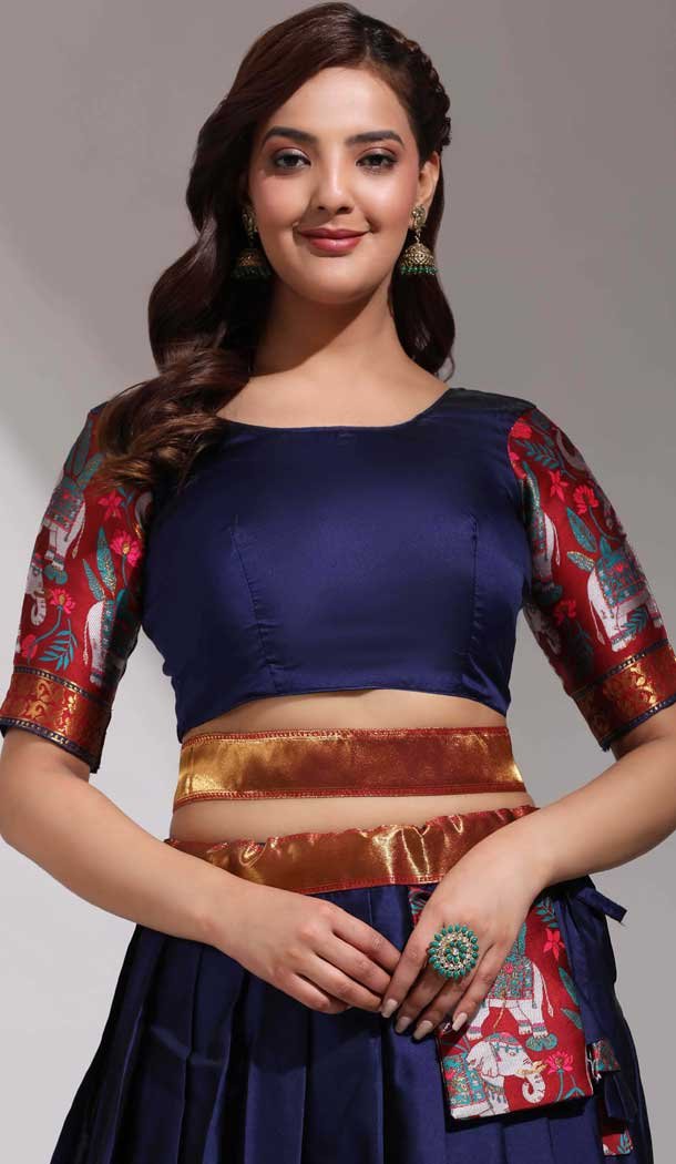 Lichi Silk Weaving Work Party Wear Lehenga Choli In Navy Blue - 10629195130