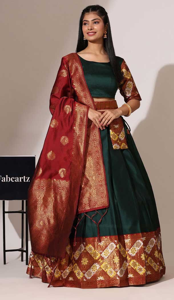 Green Lichi Silk Zari Work Treditional Wear Lehenga Choli - 10630195132