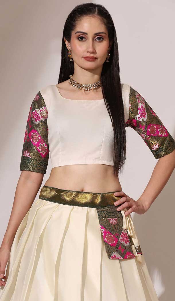 White Lichi Silk Zari Work Treditional Wear Lehenga Choli - 10630195133