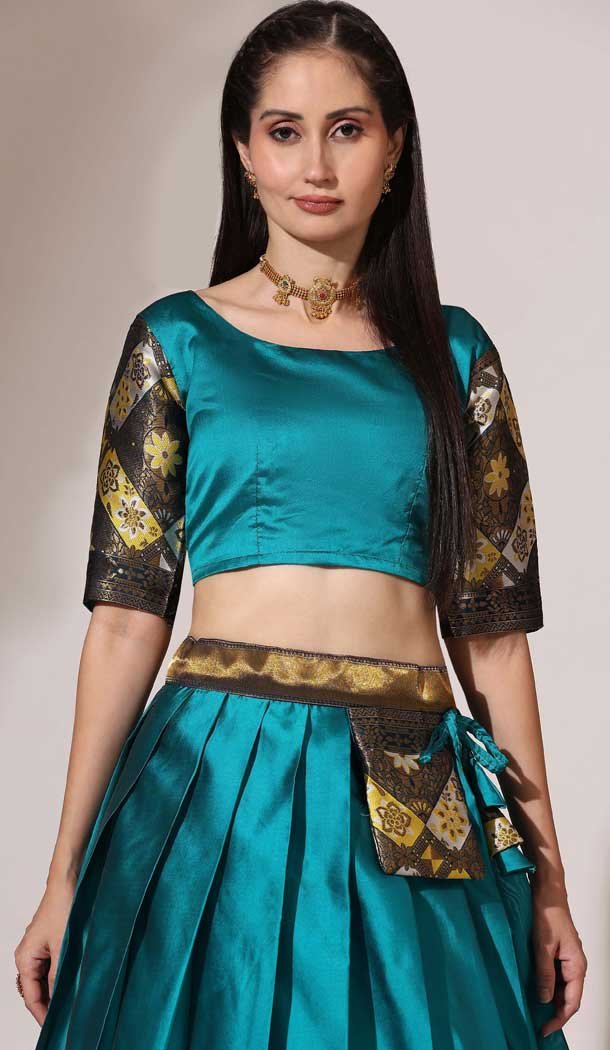 Firozi Blue Lichi Silk Zari Work Treditional Wear Lehenga Choli - 10630195134