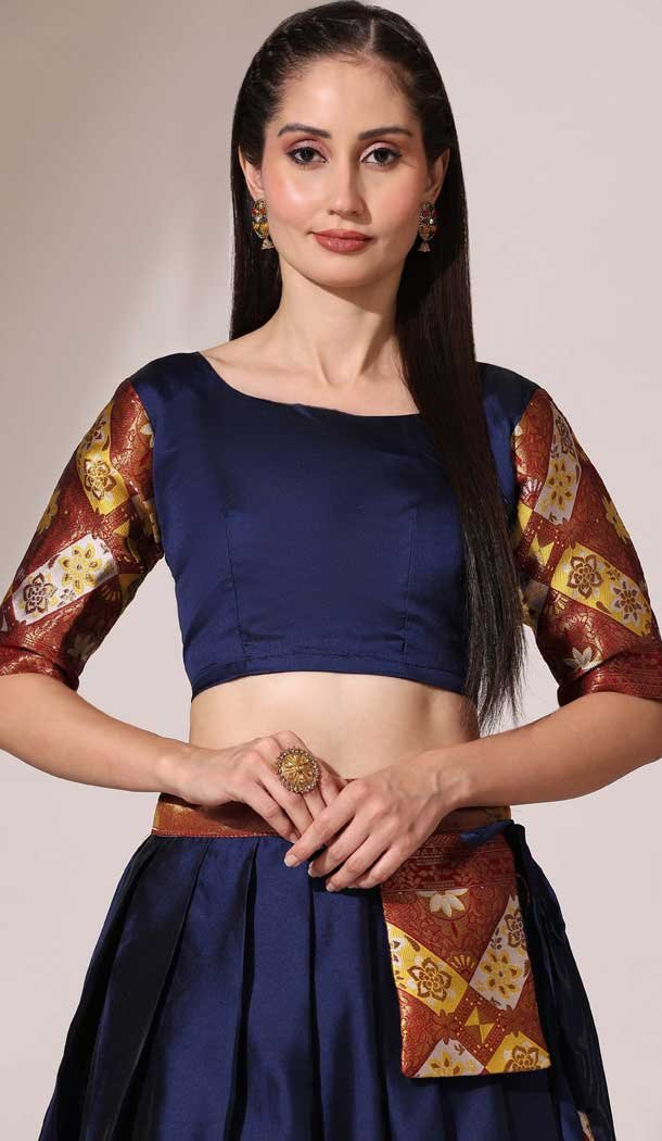 Navy Blue Lichi Silk Zari Work Treditional Wear Lehenga Choli - 10630195135