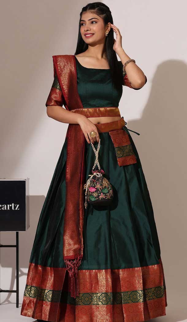 Lichi Silk Zari Work Party Wear Lehenga Choli In Green - 10644195220