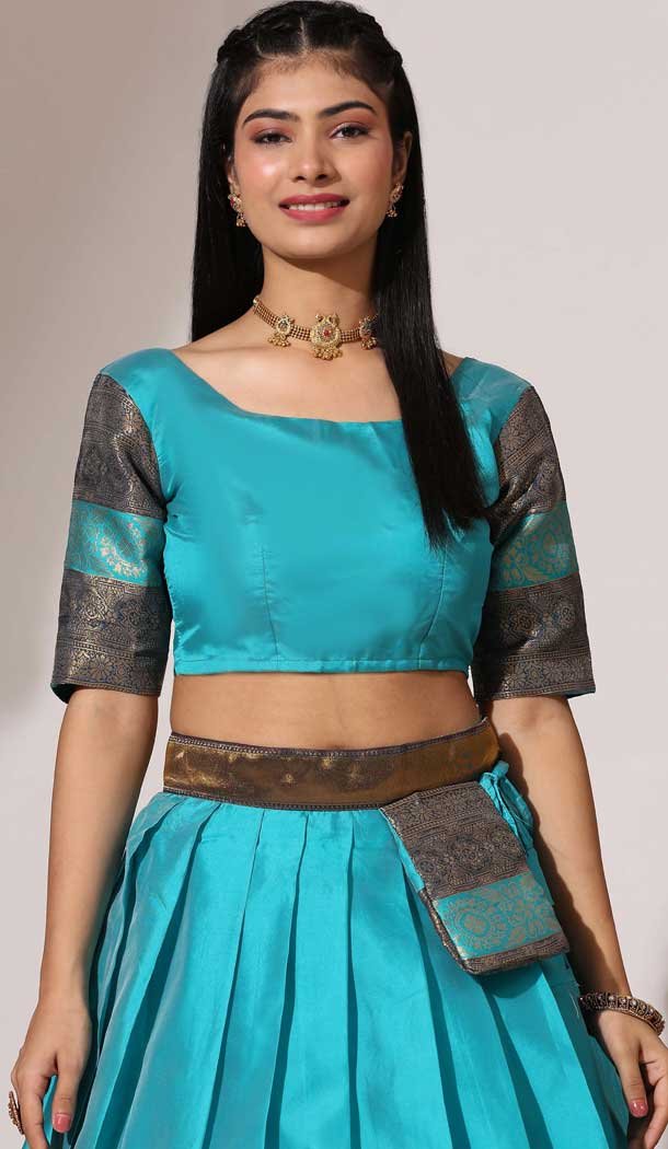 Lichi Silk Zari Work Party Wear Lehenga Choli In Firozi Blue - 10644195222