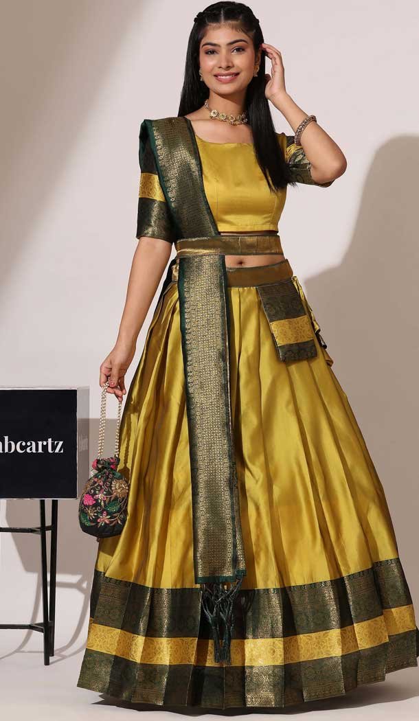 Lichi Silk Zari Work Party Wear Lehenga Choli In Mustard - 10644195224