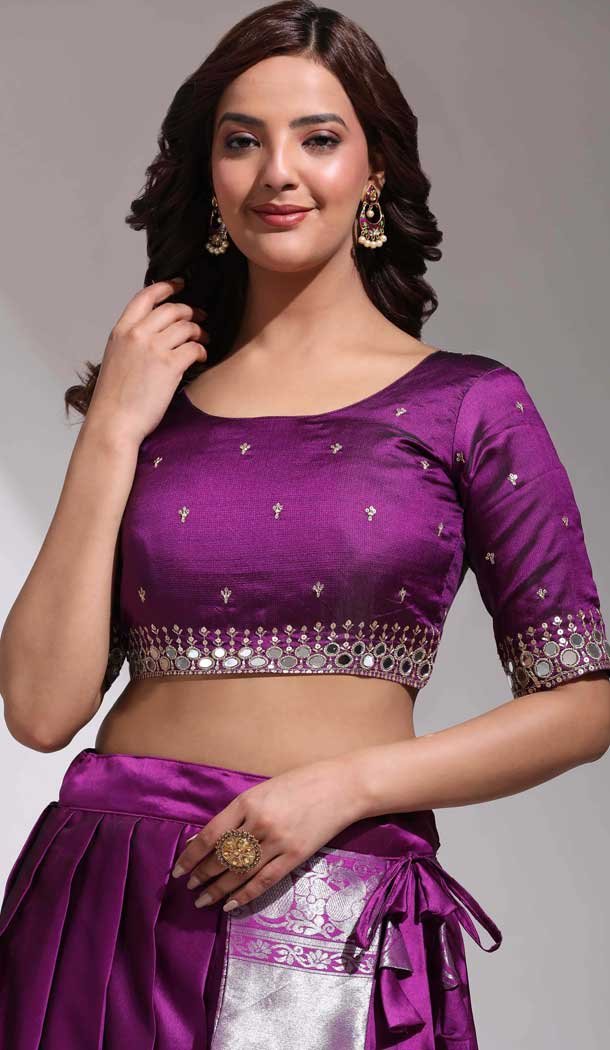 Purple Silk Mirror Work Festival Wear Lehenga Choli - 10645195225