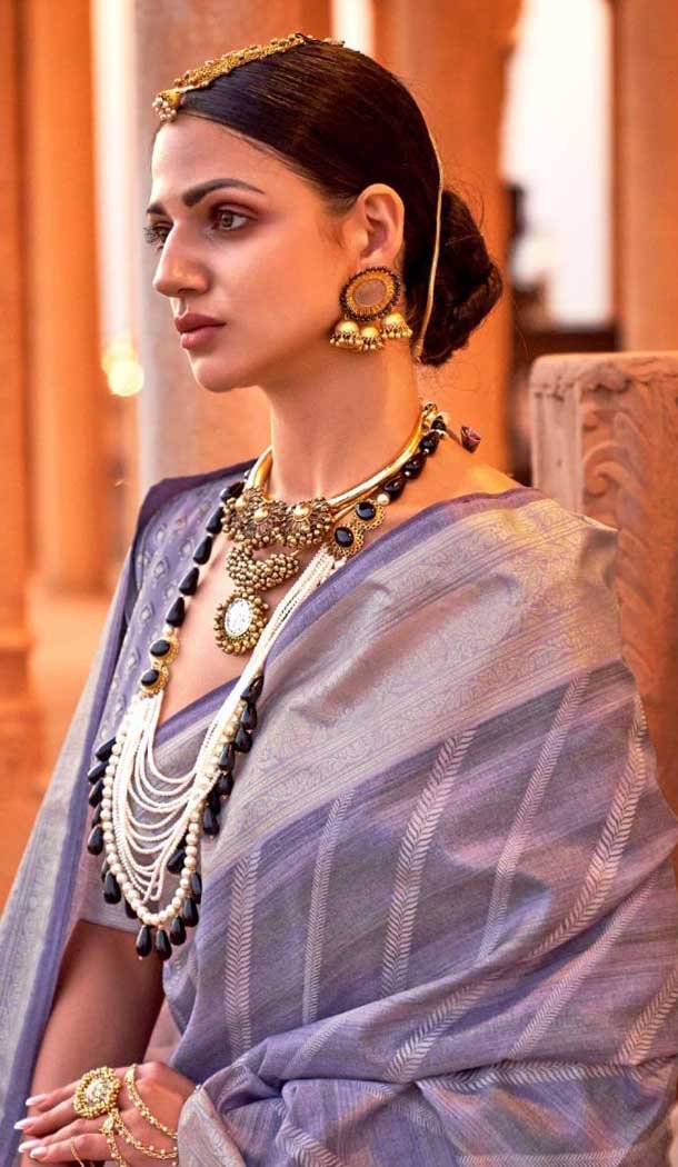 Purple Viscose Silk Printed Work Traditional Wear Saree - 10737195759