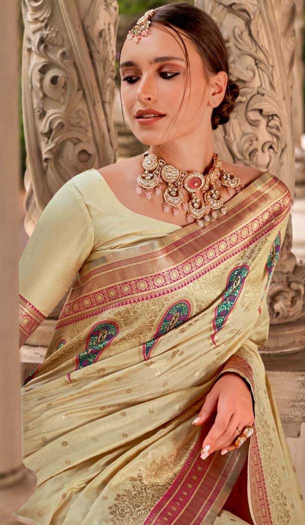 Soft Silk Zari Work Traditional Wear Saree In Light Yellow - 10881196809