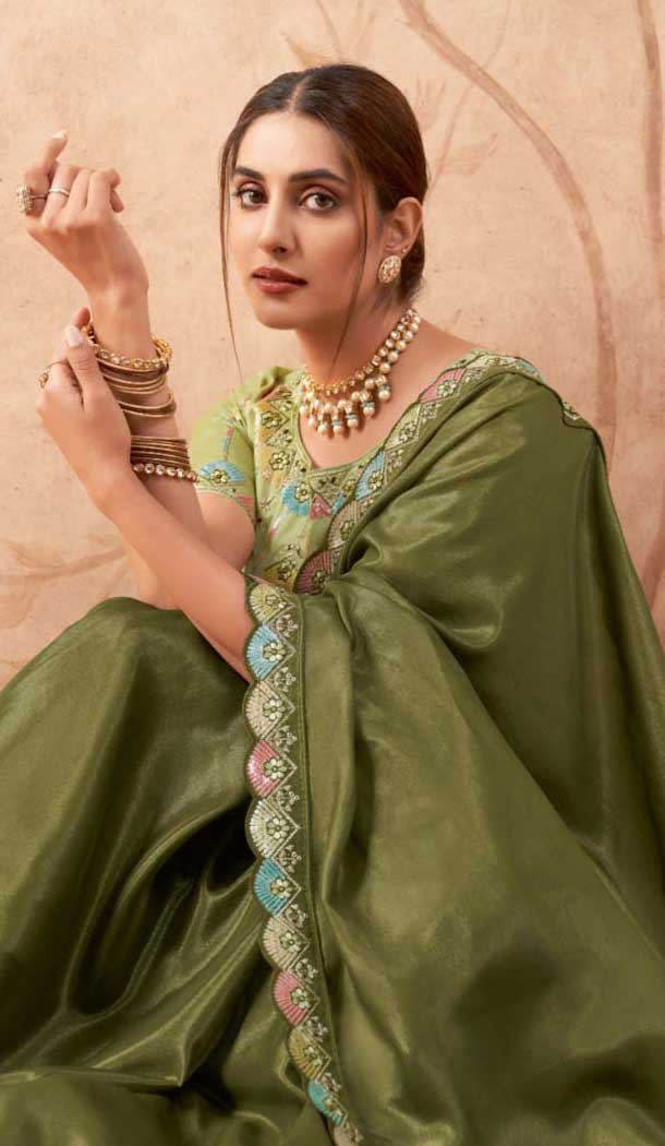 Mehendi Green Art Silk Embroidered Party Wear Saree - 10809196269