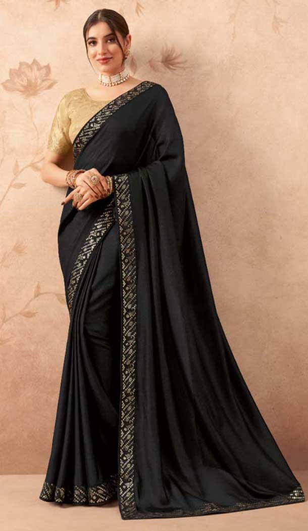 Black Art Silk Embroidered Party Wear Saree - 10809196271