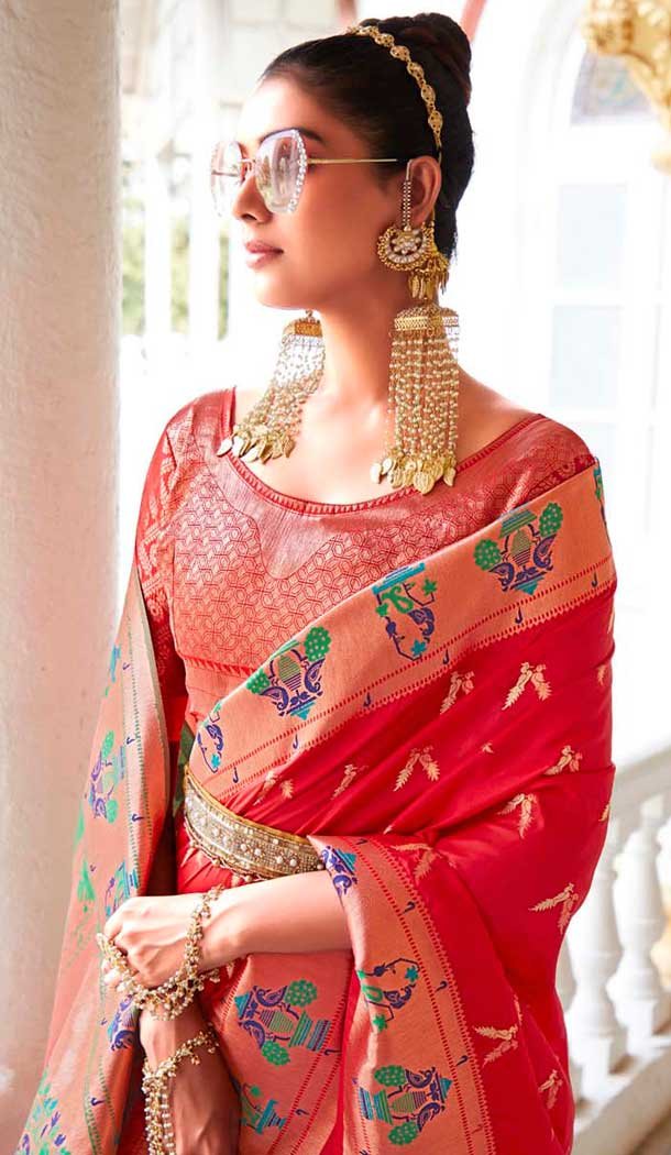 Red Soft Silk Zari Work Traditional Wear Saree - 10861196688
