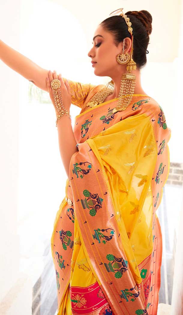 Yellow Soft Silk Zari Work Traditional Wear Saree - 10861196689