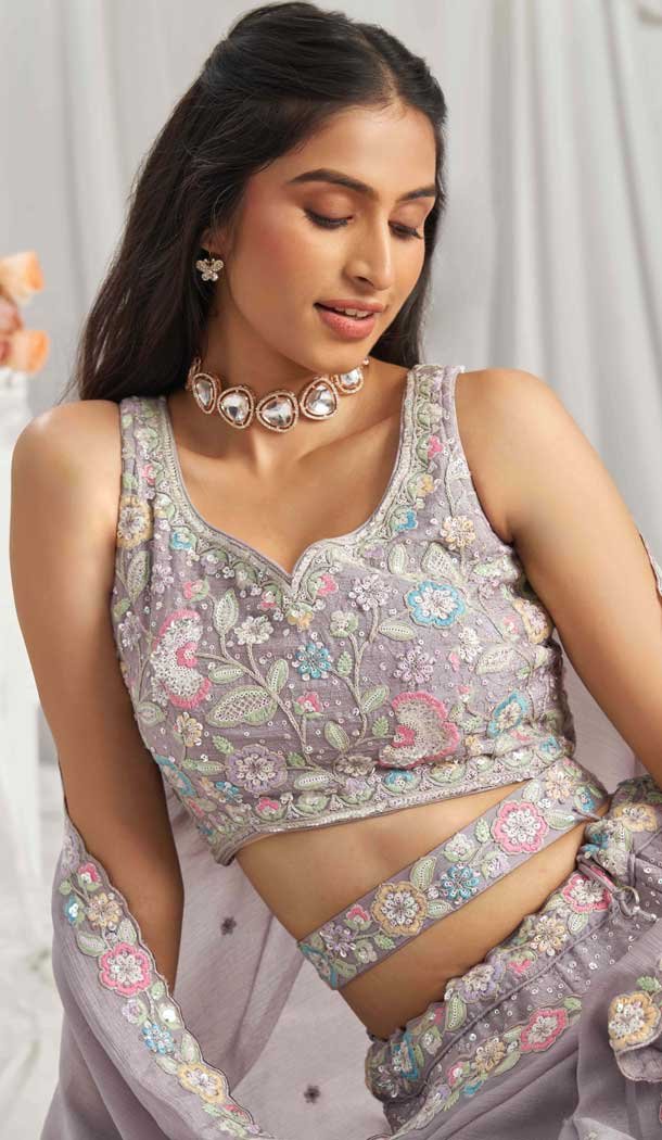 Mauve Poly Chiffon Sequins Work Wedding Wear Lehenga Choli - 10892196874