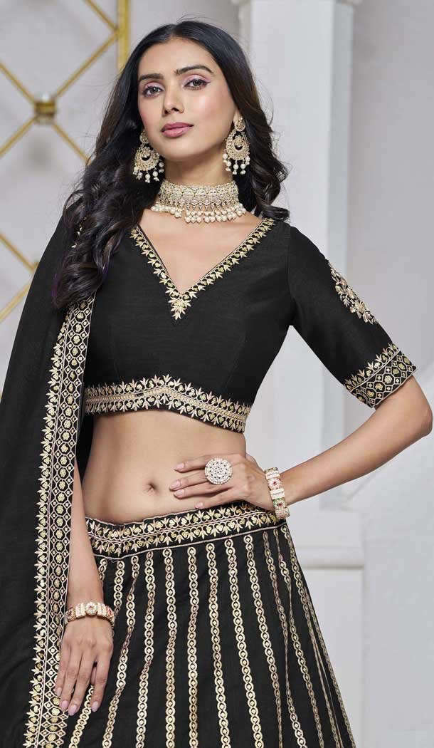 Black Art Silk Embroidered Designer Wear Lehenga Choli - 10941197334
