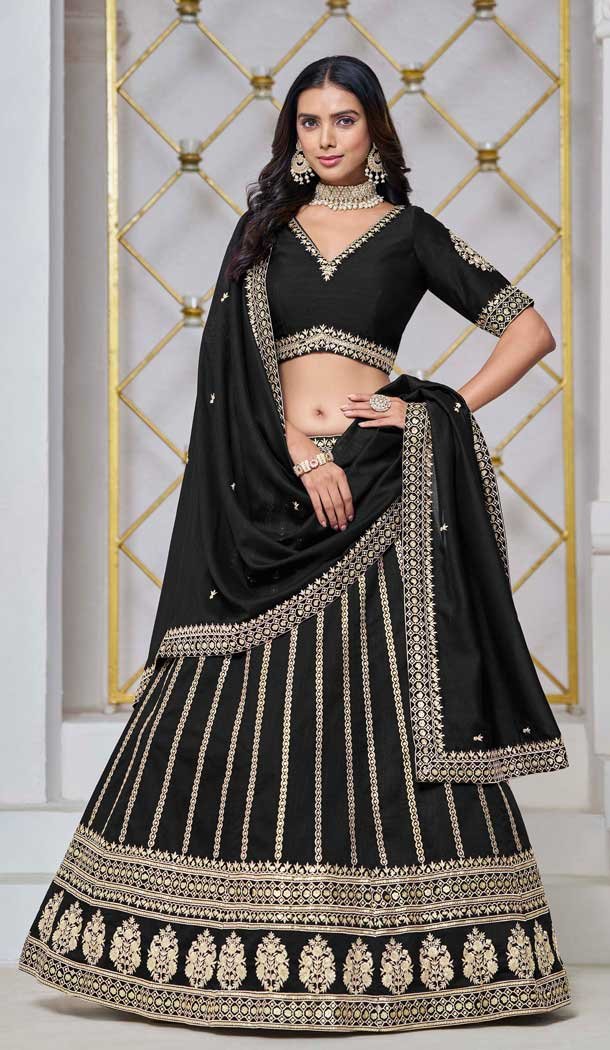 Black Art Silk Embroidered Designer Wear Lehenga Choli - 10941197334