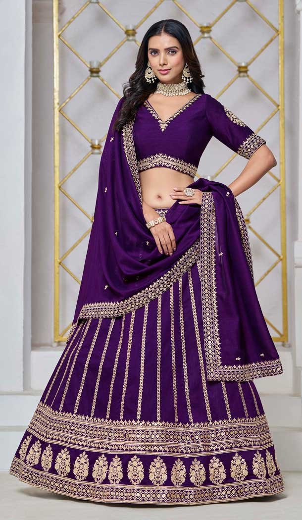 Purple Art Silk Embroidered Designer Wear Lehenga Choli - 10941197335