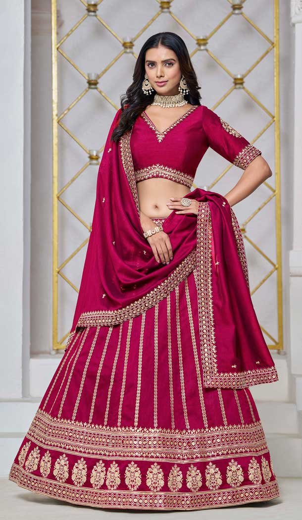Rani Pink Art Silk Embroidered Designer Wear Lehenga Choli - 10941197337